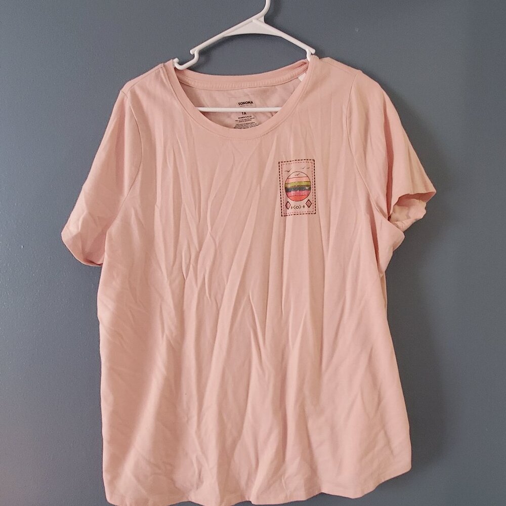 Sonoma 1X Plus Womens Pink Top Tshirt
